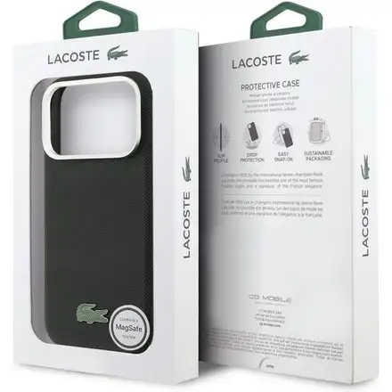 Lacoste Iconic Petit Pique Metal Logo MagSafe kryt iPhone 17 Pro černý