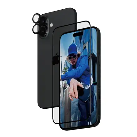 PanzerGlass ochranné sklo UWF + Hoops Bundle pro iPhone 16 Plus - Black Frame