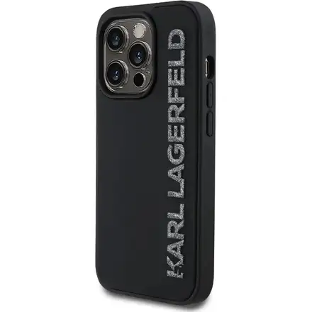 Karl Lagerfeld 3D Rubber Glitter Logo kryt iPhone 14 Pro černý