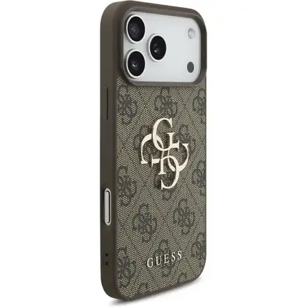 Guess PU 4G Metal Logo Strap kryt iPhone 17 Pro Max hnědý