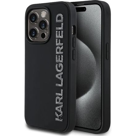 Karl Lagerfeld 3D Rubber Glitter Logo kryt iPhone 13 Pro černý