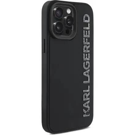 Karl Lagerfeld 3D Rubber Glitter Logo kryt iPhone 15 Max Pro černý