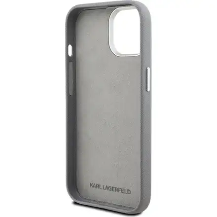 Karl Lagerfeld Grained PU K&CH Heads kryt iPhone 15 šedý