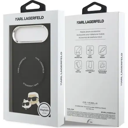 Karl Lagerfeld PU Karl and Choupette Heads Pins MagSafe kryt iPhone Air černý