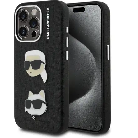 Karl Lagerfeld Grained PU K&CH Heads kryt iPhone 15 Pro Max černý