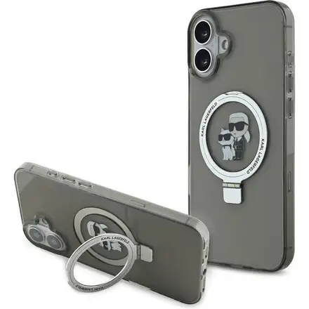 Karl Lagerfeld Ringstand Karl and Choupette MagSafe kryt iPhone 16 černý