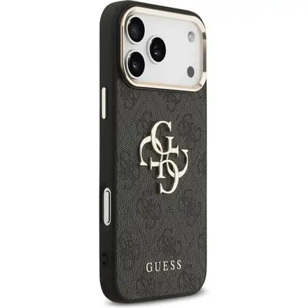 Guess PU Leather 4G Metal Logo Gold Frame kryt iPhone 17 Pro černý