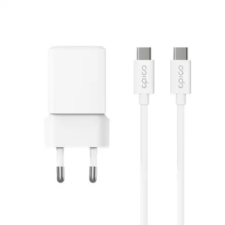 iStores by Epico Ultraboost GaN 20W síťový adaptér EA20 s 1,2 m USB-C na USB-C kablem - bílá