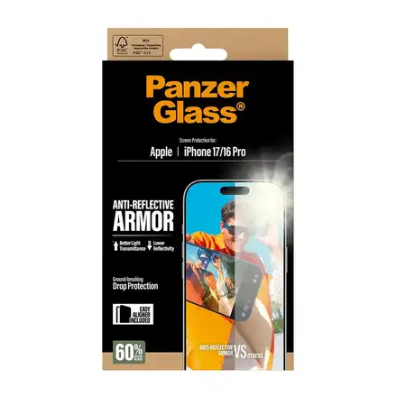 PanzerGlass ochranné sklo Anti-Reflective Armor pro iPhone 17/16 Pro-Black Frame
