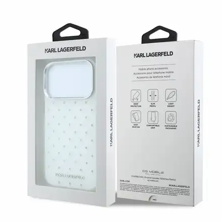 Karl Lagerfeld IML Rhinestones Allover kryt iPhone 18 Pro bílý