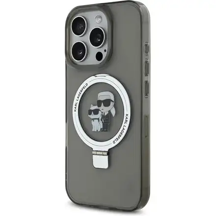 Karl Lagerfeld Ringstand Karl and Choupette MagSafe kryt iPhone 16 Pro Max černý