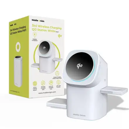 Mobile Origin 3v1 Wireless Charging Qi2 Station PW 11 - White
