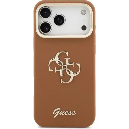 Guess PU Grained 4G Logo Stand Camera Frame kryt iPhone 17 Pro Max hnědý