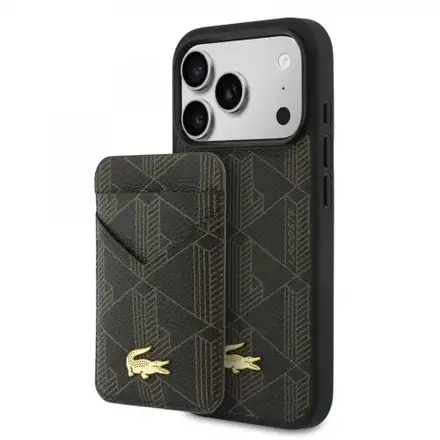 Lacoste Iconic Petit Pique MagSafe kryt + peněženka iPhone 17 Pro Max hnědý