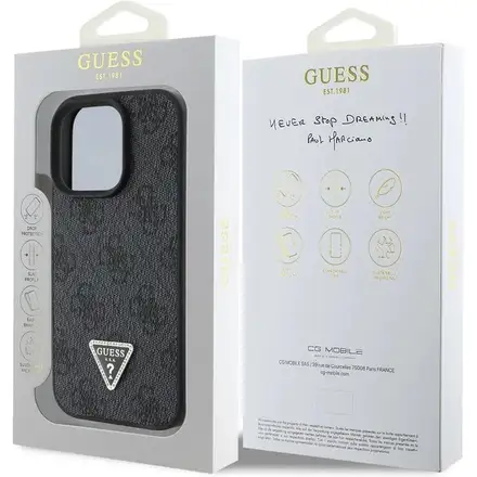 Guess PU 4G Strass Triangle Metal Logo kryt iPhone 16 Pro Max černý