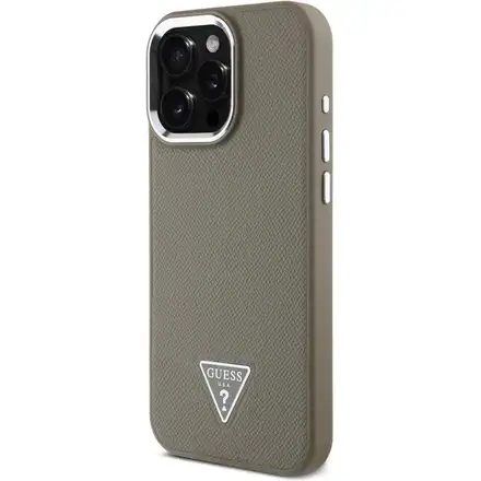 Guess PU Grained Triangle Logo MagSafe kryt iPhone 16 Pro Max hnědý