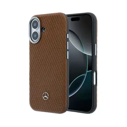 Mercedes PU Leather Wood Semi Wrap MagSafe Kryt pro iPhone 17 hnědá