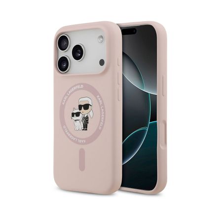 Karl Lagerfeld Liquid Silicone Karl and Choupette MagSafe kryt iPhone 18 Pro růžový