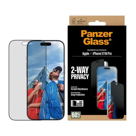 PanzerGlass ochranné sklo UWF 2-Way Privacy pro iPhone 17/16 Pro - Black Frame