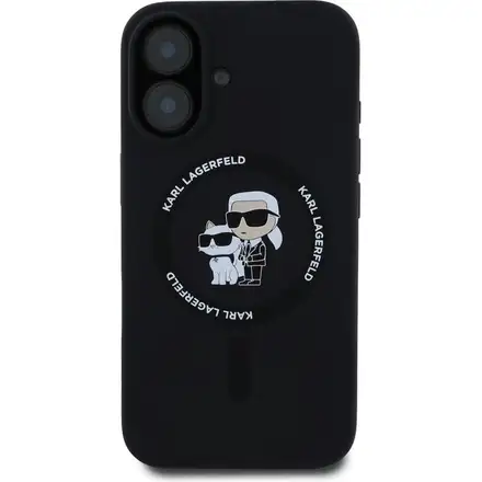 Karl Lagerfeld Liquid Silicone Karl and Choupette MagSafe kryt iPhone 16 černý