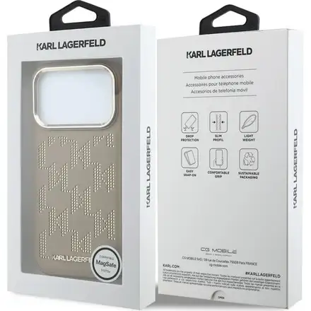 Karl Lagerfeld PU Perforated Monogram MagSafe MagSafe kryt iPhone 17 Pro Max hnědý