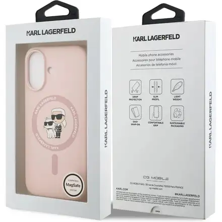 Karl Lagerfeld Liquid Silicone Karl and Choupette MagSafe kryt iPhone 17 růžový