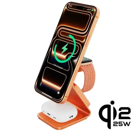 Cubenest Qi2.2 3v1 bezdrátová magnetická nabíječka SQ314 - oranžová