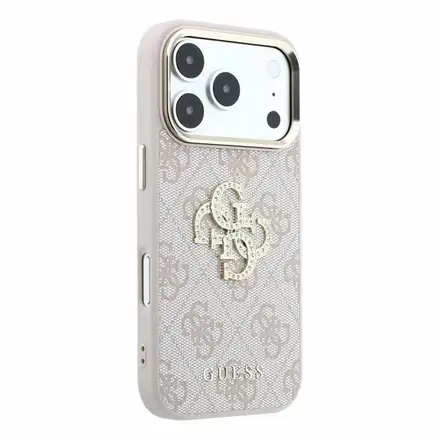 Guess PU 4G Strass Metal Logo kryt iPhone 18 Pro Max růžový