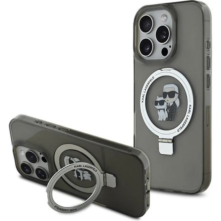 Karl Lagerfeld Ringstand Karl and Choupette MagSafe kryt iPhone 16 Pro Max černý