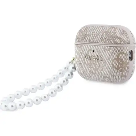 Guess PU 4G Classic Logo Pearl Strap Pouzdro pro AirPods 3 Pro růžové