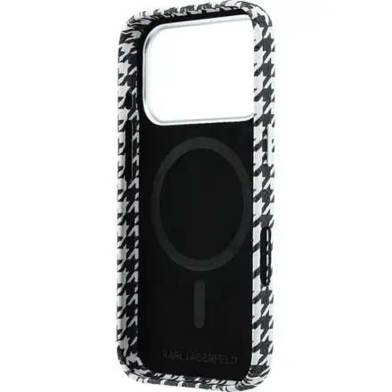 Karl Lagerfeld PU Houndstooth Resin Plate MagSafe kryt iPhone 17 Pro černý