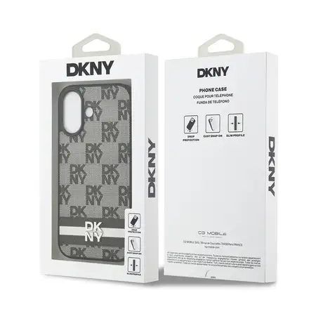 DKNY PU Leather Checkered Pattern and Stripe kryt iPhone 17 černý.