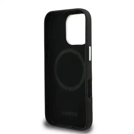 Lacoste PVC Iconic Petit Pique Metal Logo MagSafe kryt iPhone 16 Pro černý