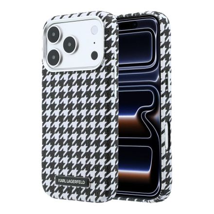 Karl Lagerfeld PU Houndstooth Resin Plate MagSafe kryt iPhone 17 Pro černý