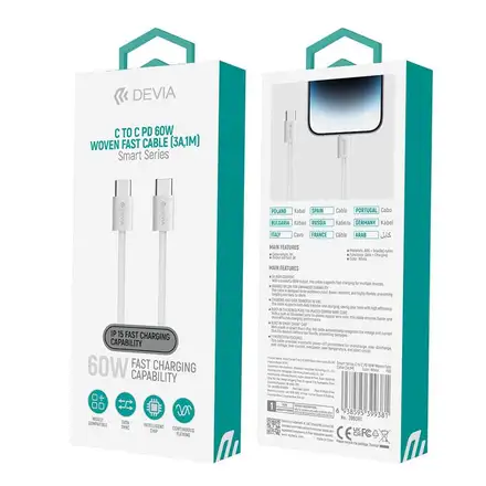 Devia kabel USB-C do USB-C PD 60W Wowen Fast Cable 1m - White