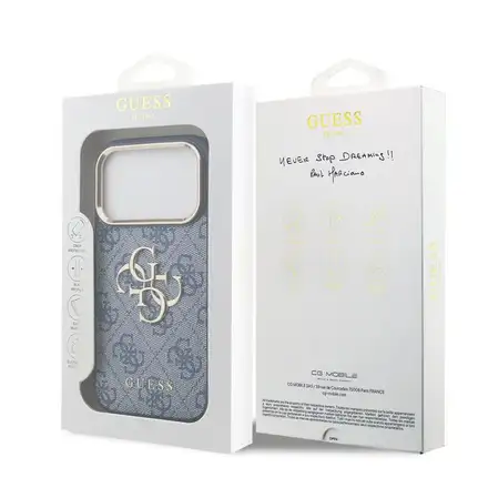 Guess PU Leather 4G Metal Logo Gold Frame kryt iPhone 18 Pro modrý