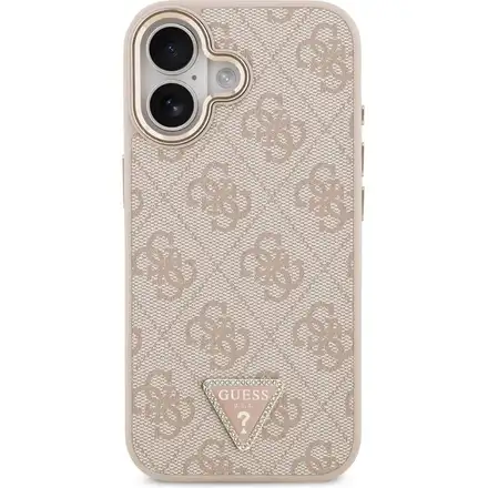 Guess PU Leather 4G Strass Triangle Logo Gold Frame MagSafe kryt iPhone 17 růžový