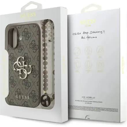 Guess PU 4G Metal Logo Strap kryt iPhone 17 hnědý