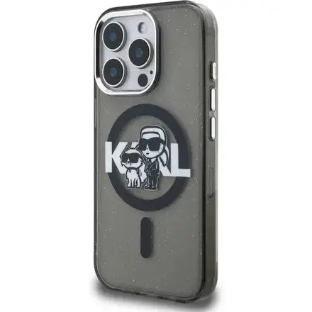 Karl Lagerfeld IML Glitter Karl and Choupette Sketch MagSafe kryt iPhone 15 Pro Max černý