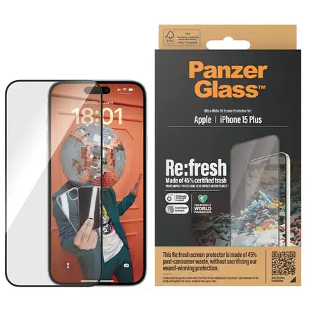 PanzerGlass ochranné sklo UWF Refresh pro iPhone 15 Plus-Black Frame