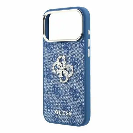 Guess PU 4G Strass Metal Logo kryt iPhone 18 Pro Max modrý
