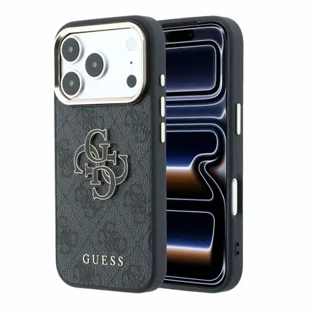 Guess PU 4G Resin Metal Logo kryt iPhone 18 Pro Max černý