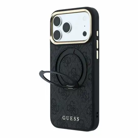 Guess PU 4G Ring Stand MagSafe kryt iPhone 18 Pro Max černý