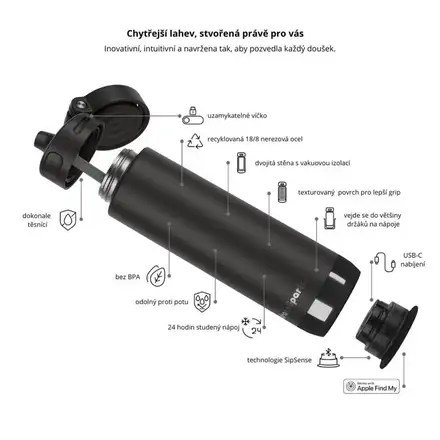 HidrateSpark PRO 2 - chytrá lahev s brčkem, 621 ml, černá