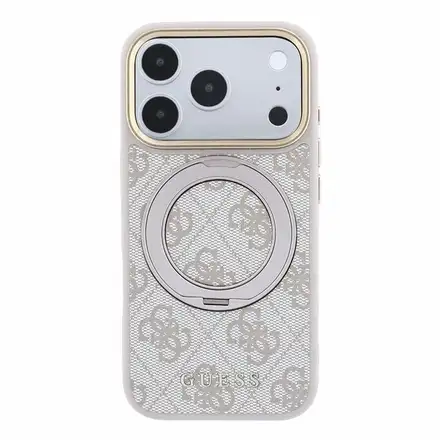 Guess PU 4G Ring Stand MagSafe kryt iPhone 18 Pro růžový