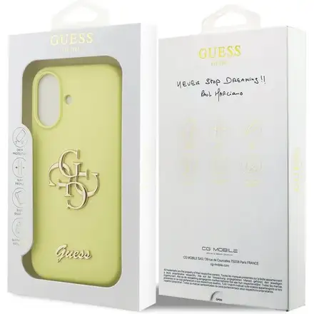 Guess Liquid Silicone 4G Metal Logo kryt iPhone 17 žlutý