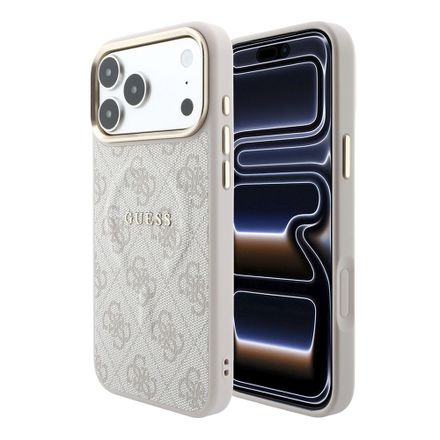 Guess PU Leather 4G Gold Frame Embossed MagSafe kryt iPhone 18 Pro Max růžový