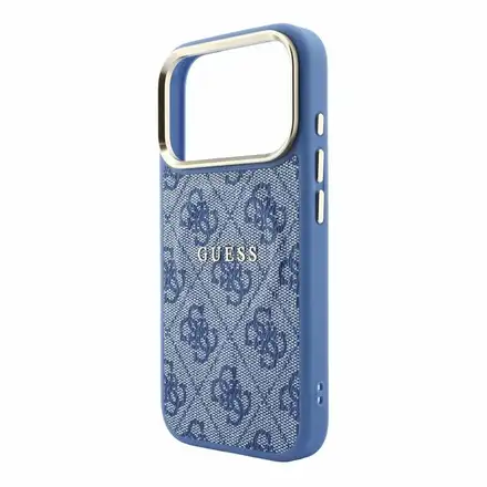 Guess PU Leather 4G Gold Frame Embossed MagSafe kryt iPhone 18 Pro modrý