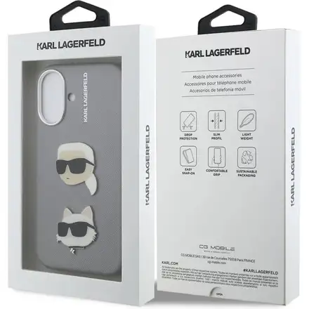 Karl Lagerfeld Grained PU K&CH Heads kryt iPhone 16 šedý