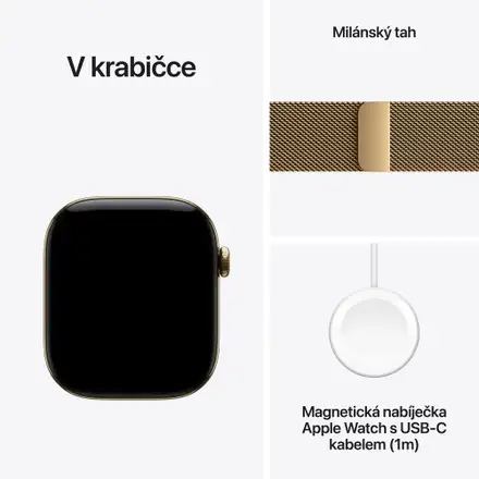 Apple Watch Series 12 GPS + Cellular 46mm Zářivě zlatý titan s zářevě zlatým milánským tahem - S/M
